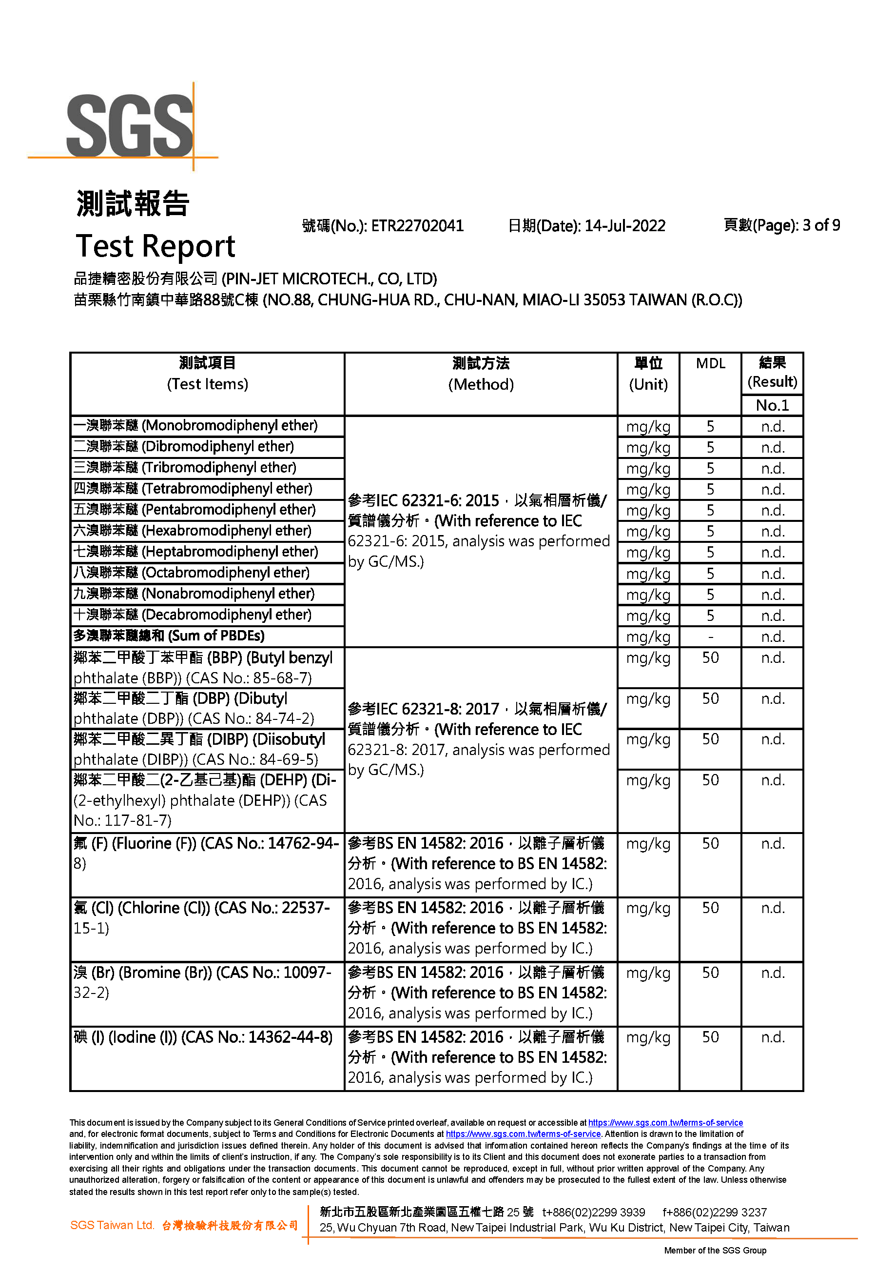 Si6000 鹵素四項報告